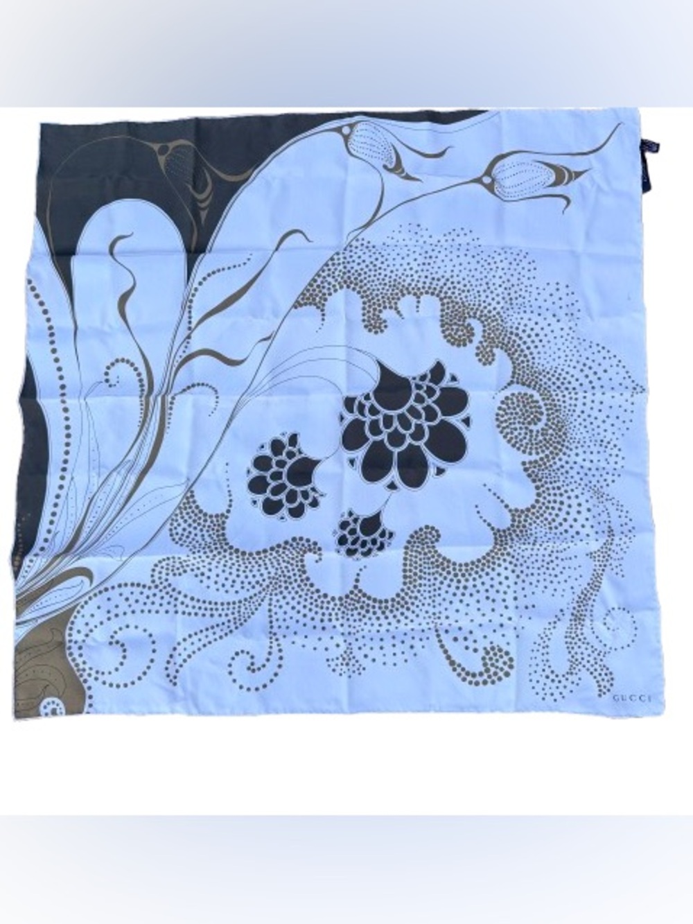 Gucci Vintage Silk Scarf Lavender Brown Abstract Floral Italy Authenticated